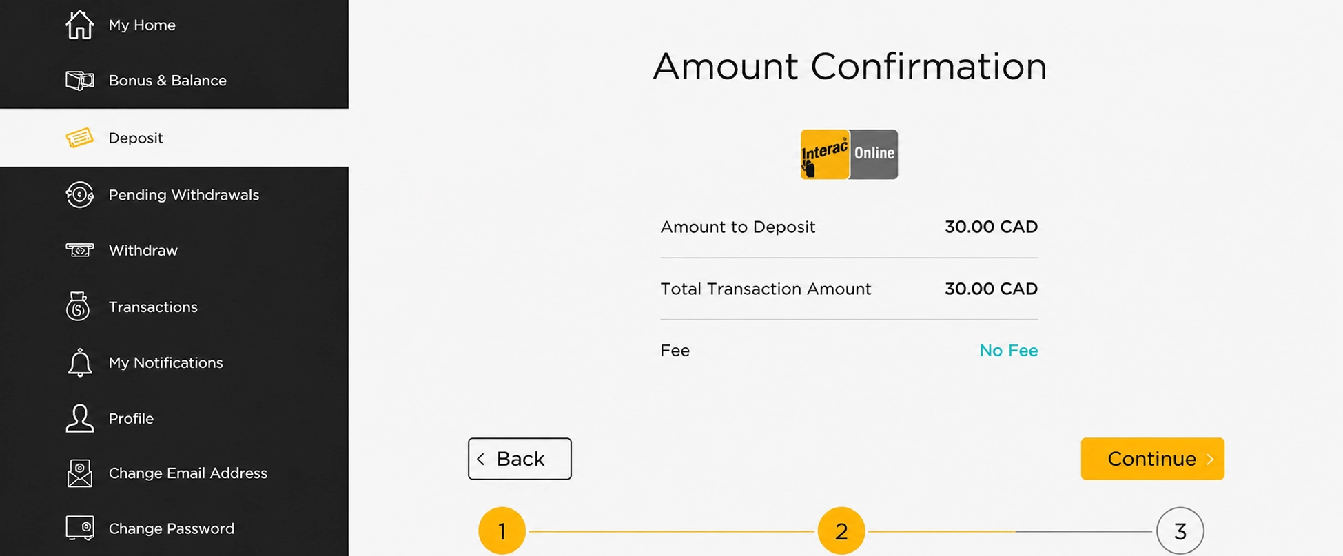 Step 3 — enter deposit amount at best Interac casinos